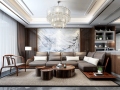 新中式客厅沙发茶几吊灯组合3D模型     ID:229853
