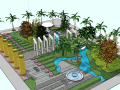 中式小庭院景观设计模型　