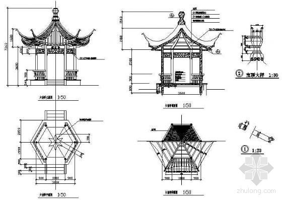 古典六角亭节点详图