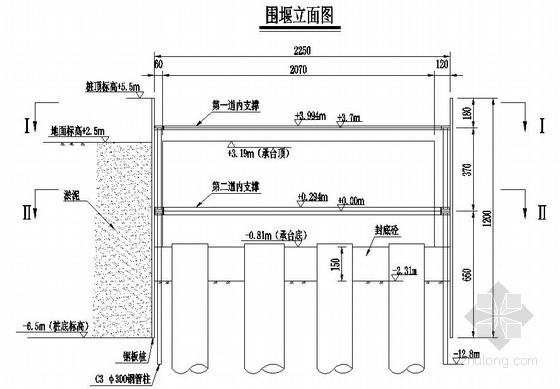 温福铁路某特大桥某墩承台钢板桩围堰内支撑结构图