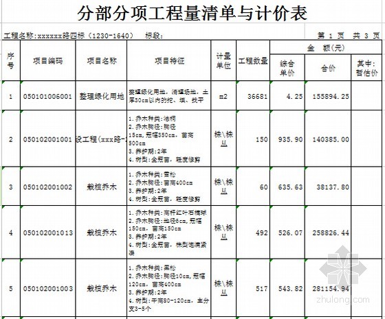 [河南]道路绿化工程预算书-工程预算书-筑龙工程造价论坛