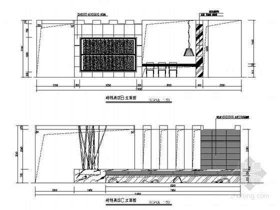 [重庆]高档住宅小区典雅中式四居室装修施工图(含效果)客厅立面图