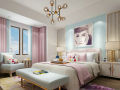 粉蓝色调现代风优雅卧室3D模型