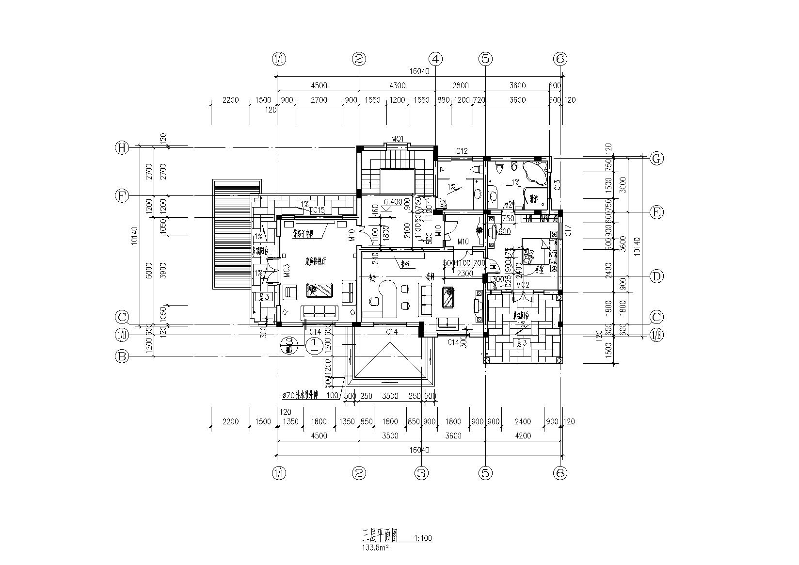 带地下室三层框架结构别墅建筑结构施工图