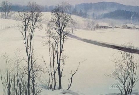 雪景中国水彩画