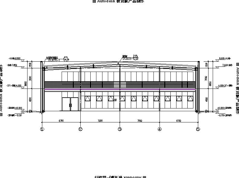 两层钢结构4S汽车店建筑剖面图
