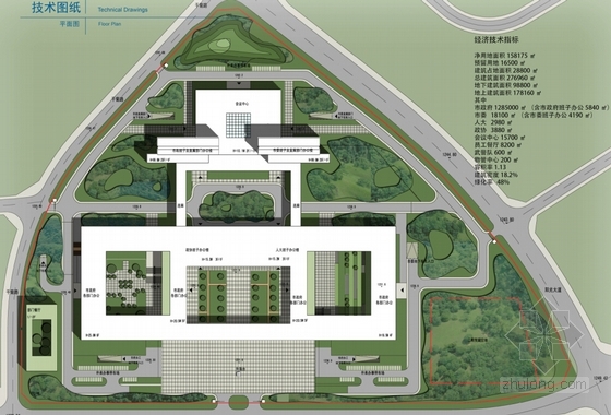 现代风格高层市区行政办公建筑总平面图