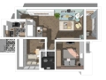 清新北欧风格两居室住宅方案室内设计模型