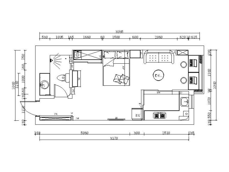 现代风格小户型单身公寓设计cad施工图(含效果图)