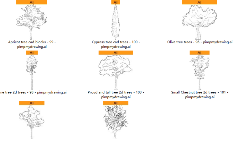 cad植物平面图素材资料下载-分析图素材|AI、CAD植物线稿素材