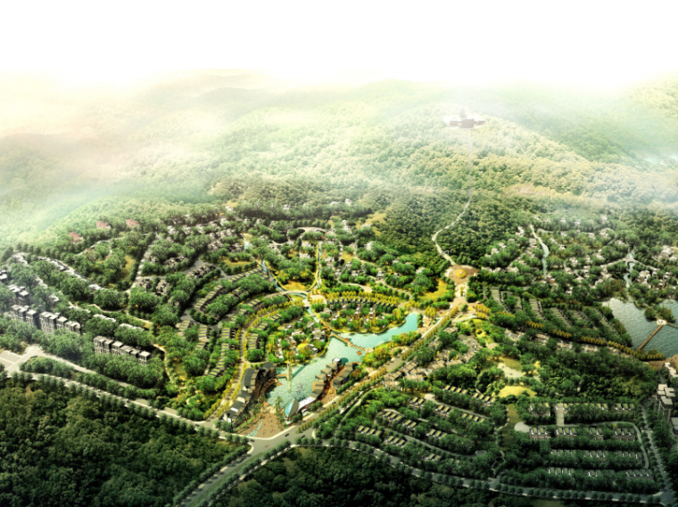森林养生小镇规划方案资料下载-[成都]新津老君山依山傍水高档住宅项目概念规划方案文本（PPT+CAD）