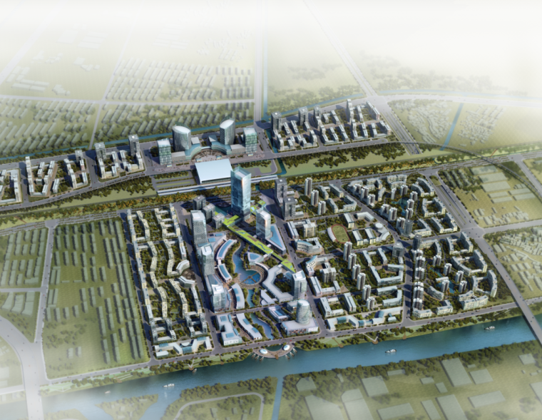 城市效果图素材资料下载-3D渲染鸟瞰图远景效果图PSD分层素材.PSD