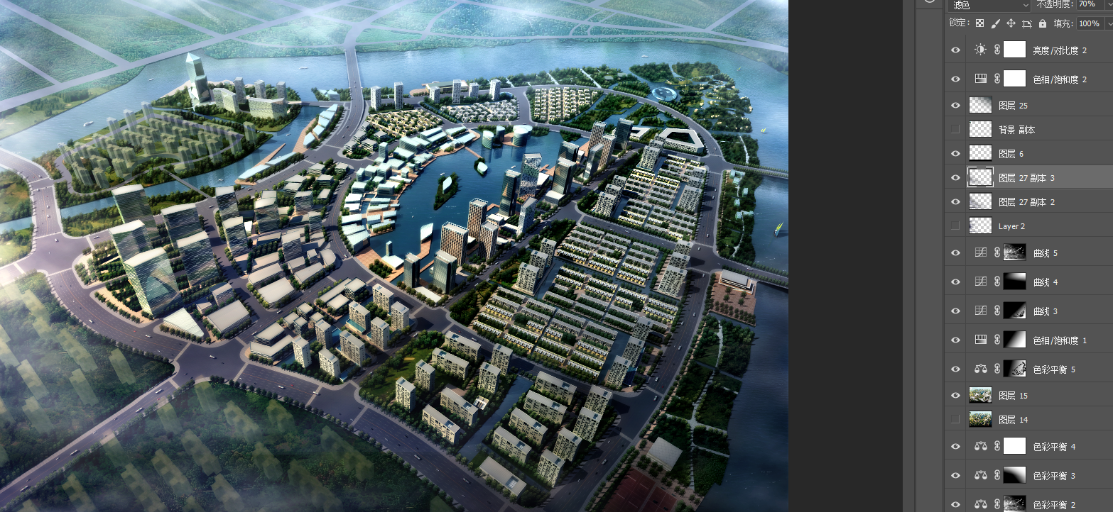 ps素材|城市上空规划鸟瞰图psd分层素材-配景素材-筑龙渲染表现论坛