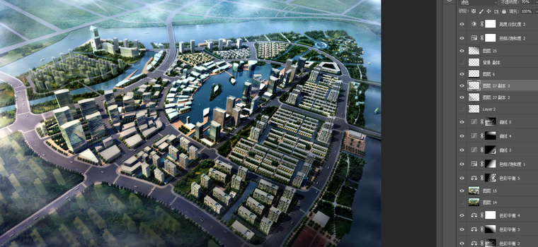 ps素材|城市上空规划鸟瞰图psd分层素材-配景素材-筑龙渲染表现论坛