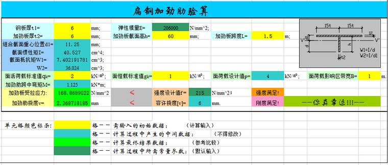 角钢加劲肋计算工具资料下载-扁钢加劲肋验算（excel）