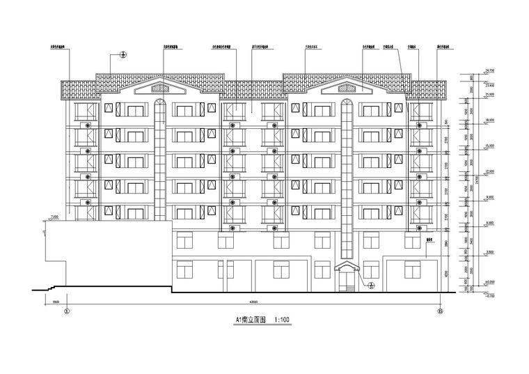 七层坡屋顶居民楼建筑设计 立面图