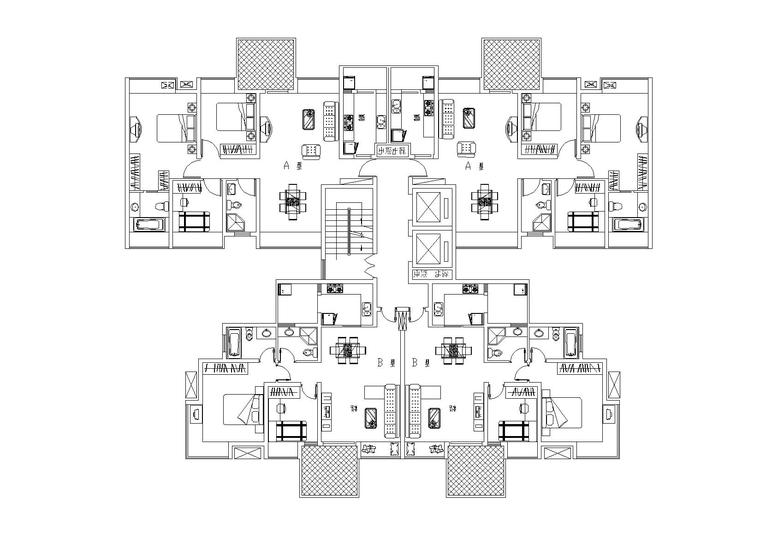 65平高层户型cad资料下载-高层二居三居经典户型图(CAD)