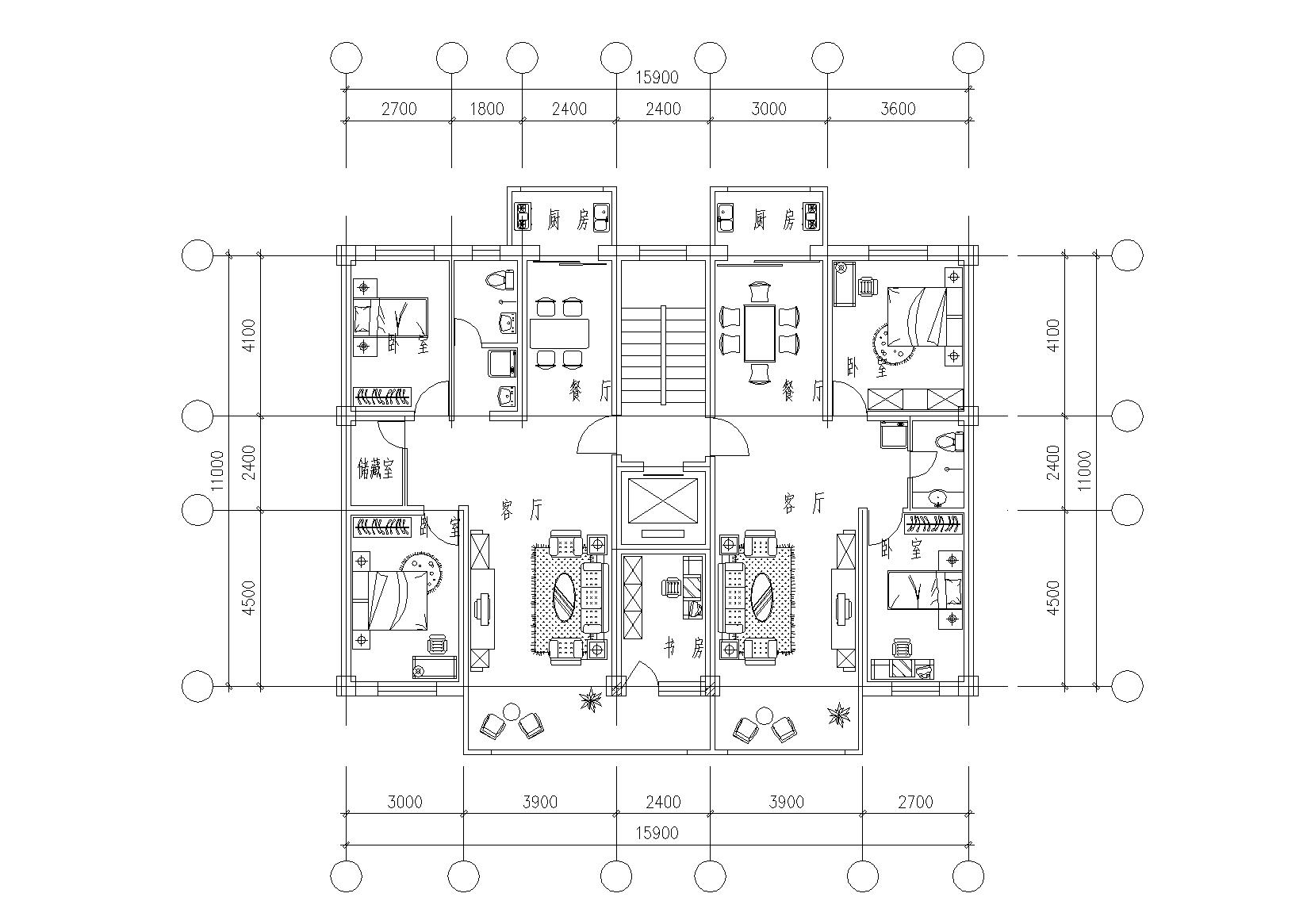 32套高层一梯两户户型平面图（CAD）-建筑户型图-筑龙建筑设计论坛