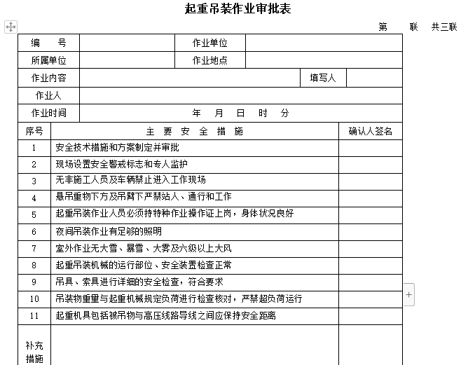 起重吊装安全技术要求资料下载-起重吊装作业审批表（完整版）