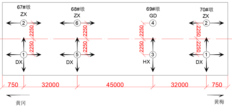 三跨连续支座布置示意图