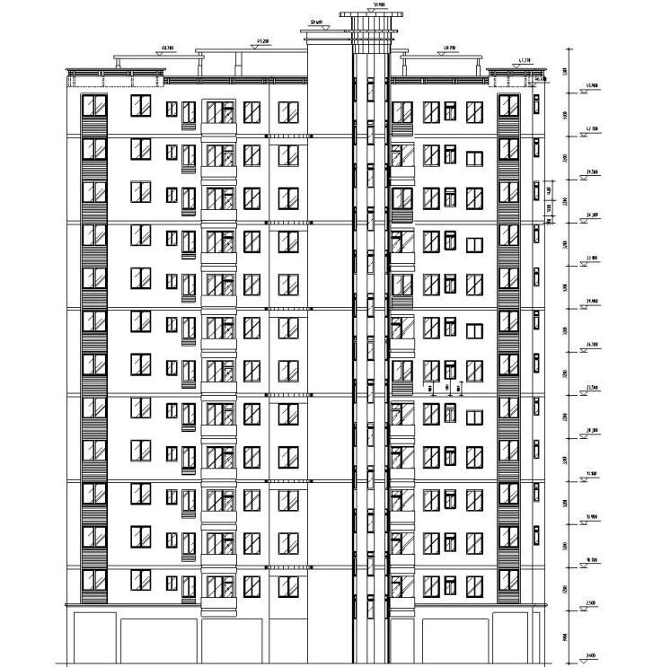 13层1梯3户住宅楼户型设计图-北立面图