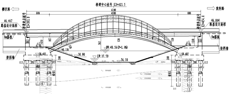 61m​跨河刚构拱桥施工图设计(含计算书)_3