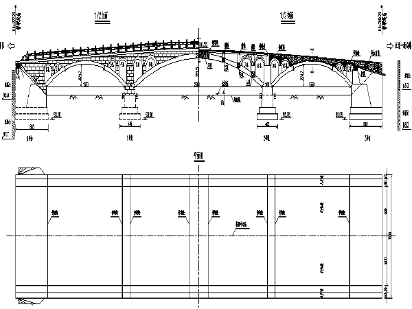 空腹式拱桥CAD资料下载-72米空腹式钢筋混凝土连孔板拱桥图纸