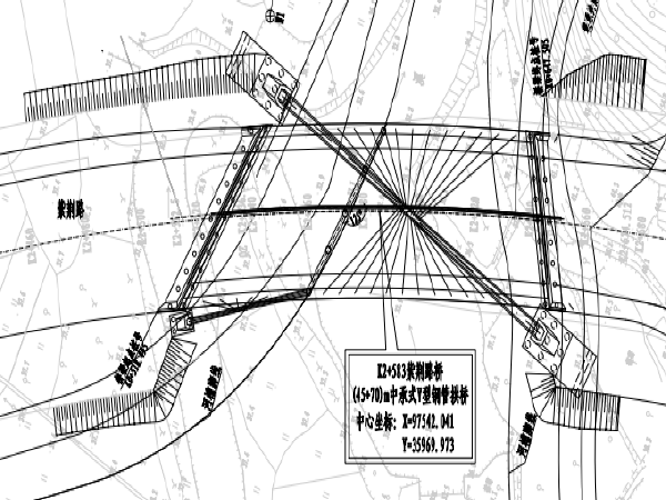 120米下承式拱桥cad资料下载-中承式V型钢管拱桥施工图设计(PDF和CAD)