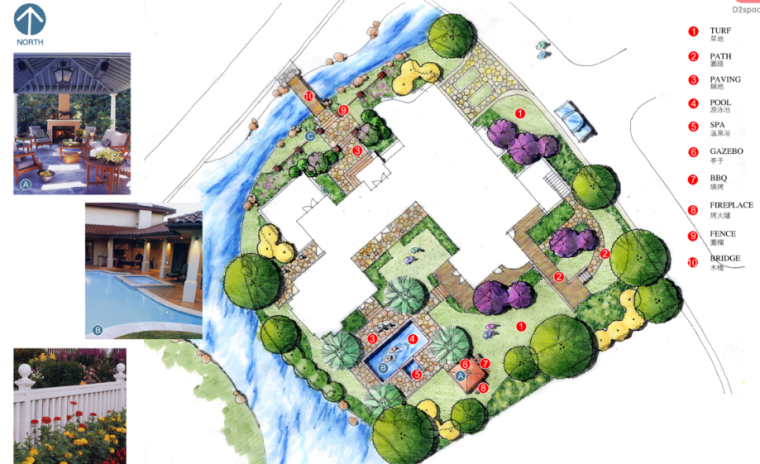 景观庭院现代模型资料下载-中房森林别墅庭院景观设计3套方案[方案二]