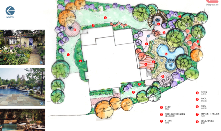 日系别墅景观庭院设计资料下载-中房森林别墅庭院景观设计3套方案[方案三]