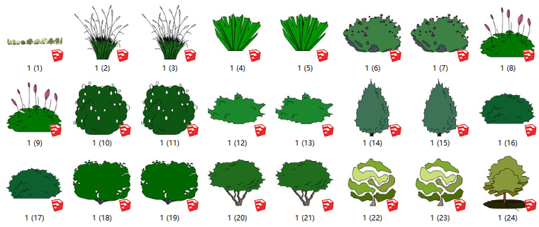 2d配景建筑模型资料下载-75套2D景观植物-彩色简笔
