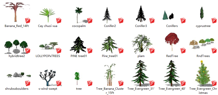 儿童服饰3d模型资料下载-61套3D景观花草植物su模型-卡通风格