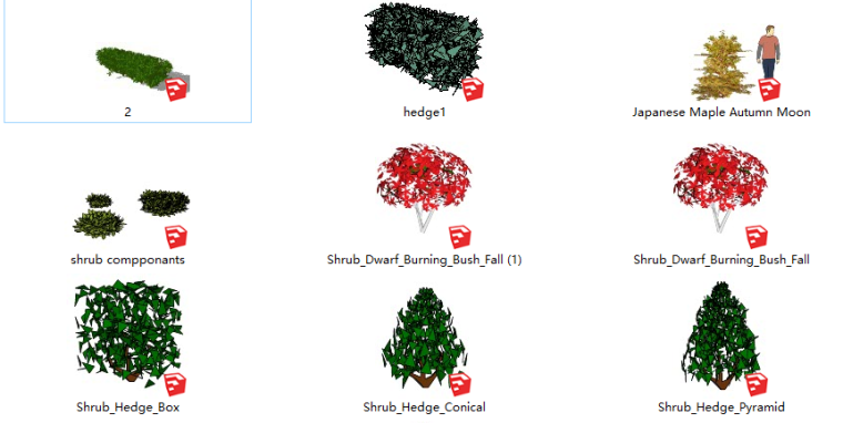 灌木绿化su模型资料下载-20套3D景观植物su模型-简易灌木