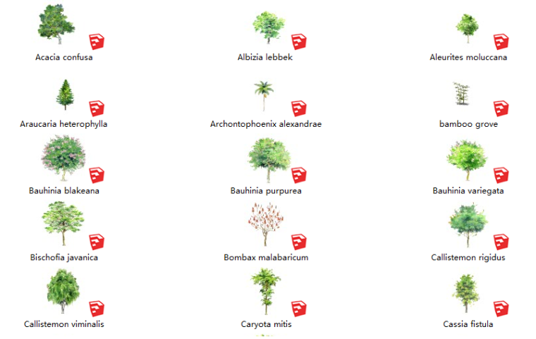 小清新水彩风格素材资料下载-58个剪纸风格&水彩风格su景观植物