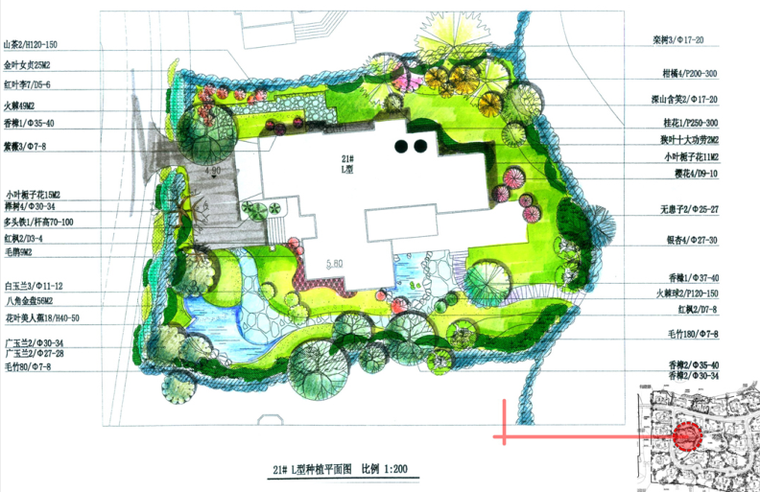 [上海]紫都晶圆别墅庭院景观设计方案文本   l型种植平面图