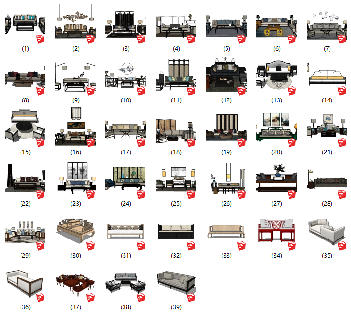 39个中式、新中式沙发su模型