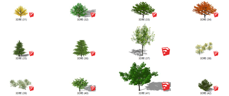 3D混凝土搅拌站资料下载-240种植物模型3D树（31-60）