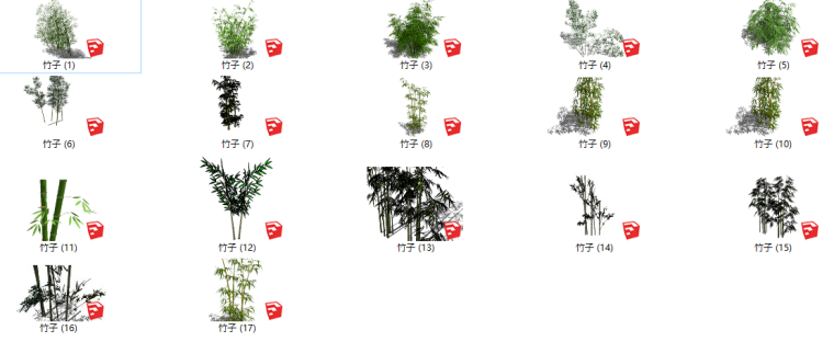 su模型室内植物资料下载-17个景观植物竹子su模型