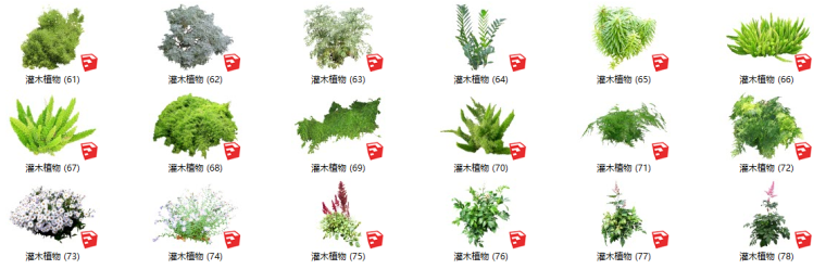 灌木绿化su模型资料下载-450个花卉灌木植物su模型A（61-100）
