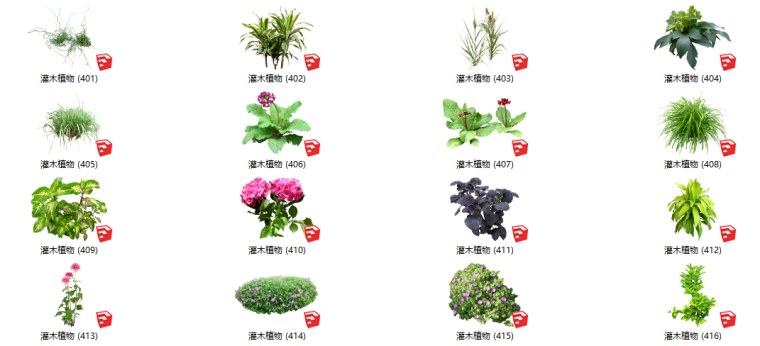 灌木植物3d模型资料下载-450个花卉灌木植物组件全集A（401-450）