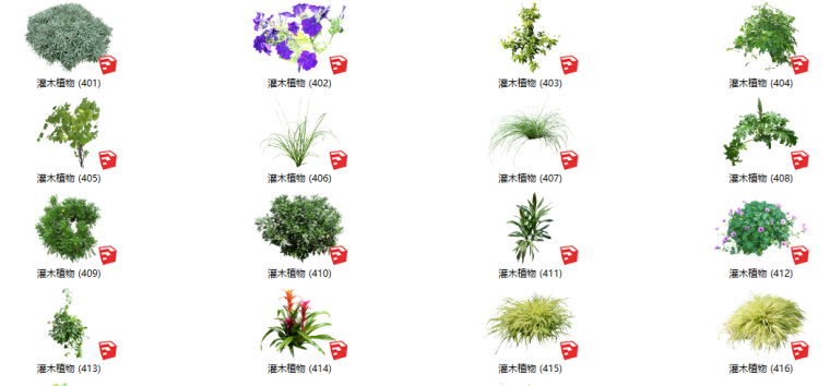 灌木绿化su模型资料下载-500套花卉灌木植物su模型 B（401-450）
