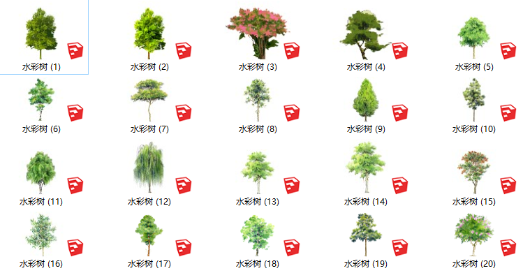 乔木植物su资料下载-水彩乔木su模型