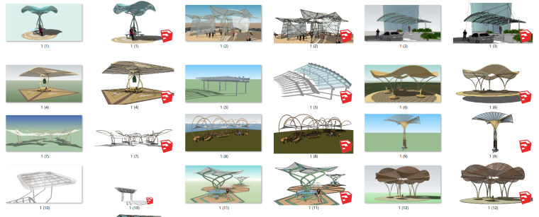 su景观廊架模型资料下载-77个室外廊架遮阳架构筑su模型