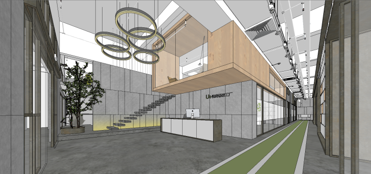 青年loft公寓设计资料下载-工业LOFT创客中心办公室SU模型设计