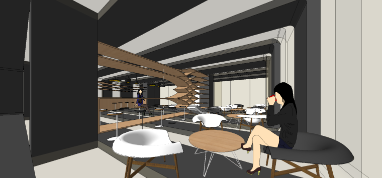 su后现代简单建筑资料下载-后现代咖啡厅SU模型设计