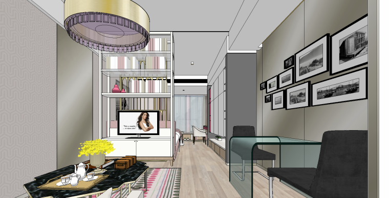 现代轻奢客厅su模型资料下载-现代轻奢公寓样板SU模型设计