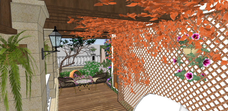 su模型古典长廊资料下载-欧式古典花园阳台SU模型设计