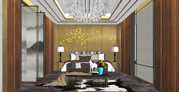 新中式酒店SU建筑模型资料下载-新中式套间SU模型设计