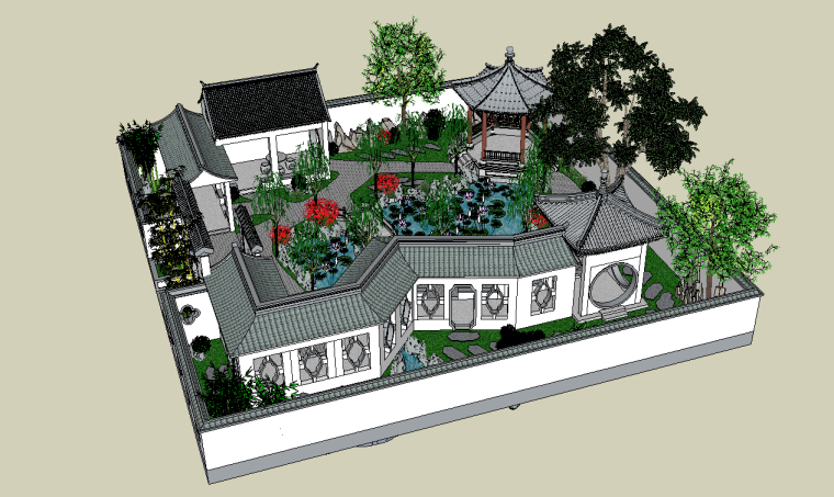 园林喷泉su模型资料下载-古建筑-古建古典园林SU模型