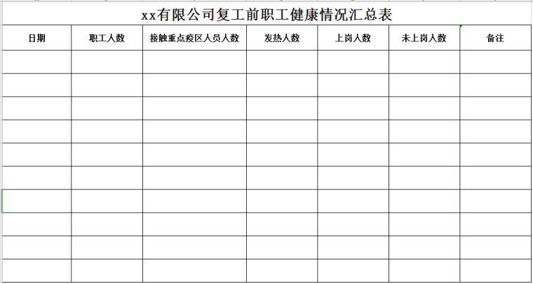 公司节后复工疫情相关信息统计表_2